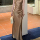 Vintage One Shoulder Prom Dress Gold Satin Mermaid Evening Dress C9639