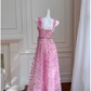 Cute A Line Pink Tulle Flowers Long Prom Dress C963