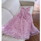 Cute A Line Pink Tulle Flowers Long Prom Dress C963