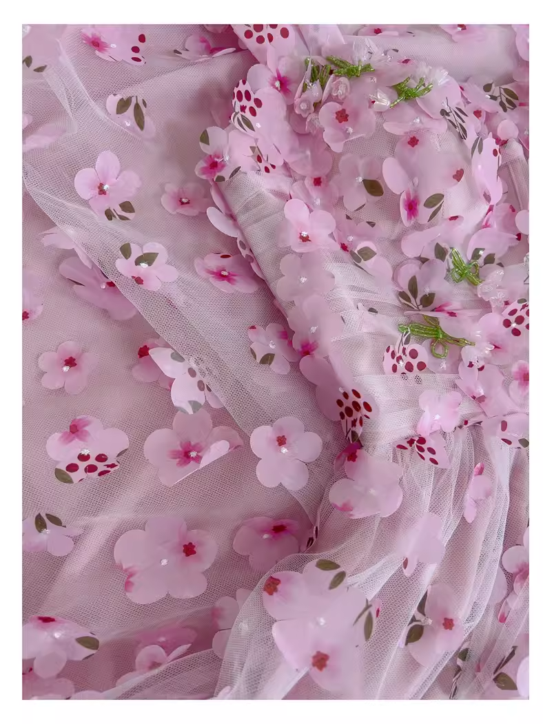 Cute A Line Pink Tulle Flowers Long Prom Dress C963