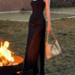 Retro Spaghetti Straps Prom Dress Black Slit Sheath Evening Dress C9643