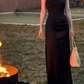 Retro Spaghetti Straps Prom Dress Black Slit Sheath Evening Dress C9643