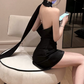 Chic Halter Neck Homecoming Dress Black Backless Sheath Party Dress C9644