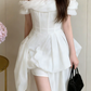 Trendy Off-Shoulder Homecoming Dress White A-Line Party Dress C9645