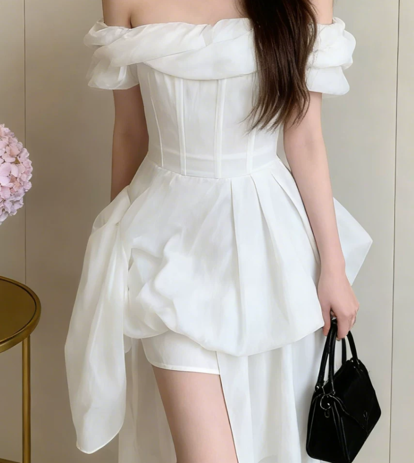 Trendy Off-Shoulder Homecoming Dress White A-Line Party Dress C9645