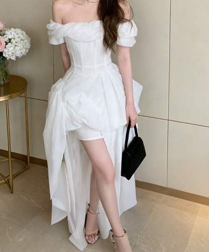 Trendy Off-Shoulder Homecoming Dress White A-Line Party Dress C9645
