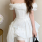 Trendy Off-Shoulder Homecoming Dress White A-Line Party Dress C9645