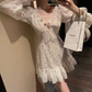 Romantic V Neck Ruffles Homecoming Dress White Long Sleeve A-Line Party Dress C9647