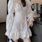 Romantic V Neck Ruffles Homecoming Dress White Long Sleeve A-Line Party Dress C9647