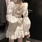 Romantic V Neck Ruffles Homecoming Dress White Long Sleeve A-Line Party Dress C9647