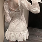 Romantic V Neck Ruffles Homecoming Dress White Long Sleeve A-Line Party Dress C9647