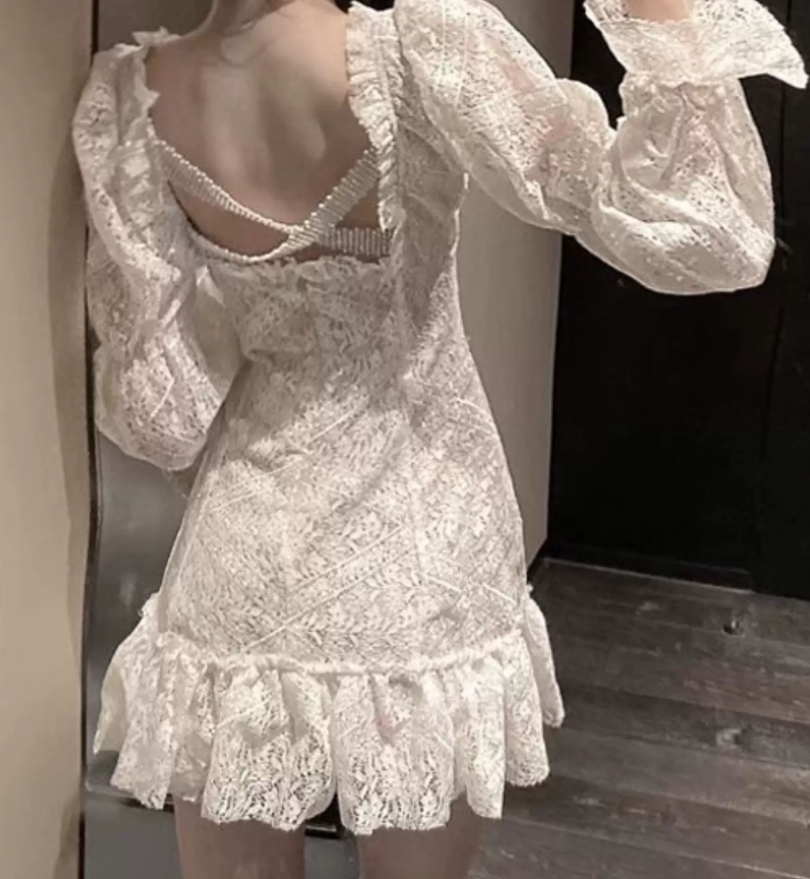 Romantic V Neck Ruffles Homecoming Dress White Long Sleeve A-Line Party Dress C9647