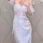 Charming Off-Shoulder Prom Dress White Sheath Evening Dress C9648