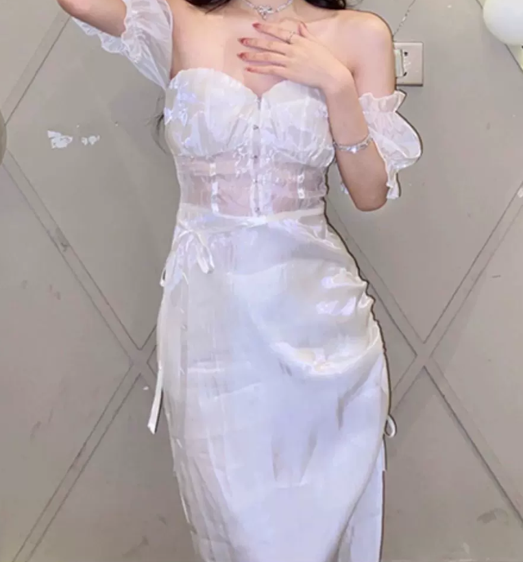 Charming Off-Shoulder Prom Dress White Sheath Evening Dress C9648