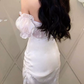 Charming Off-Shoulder Prom Dress White Sheath Evening Dress C9648