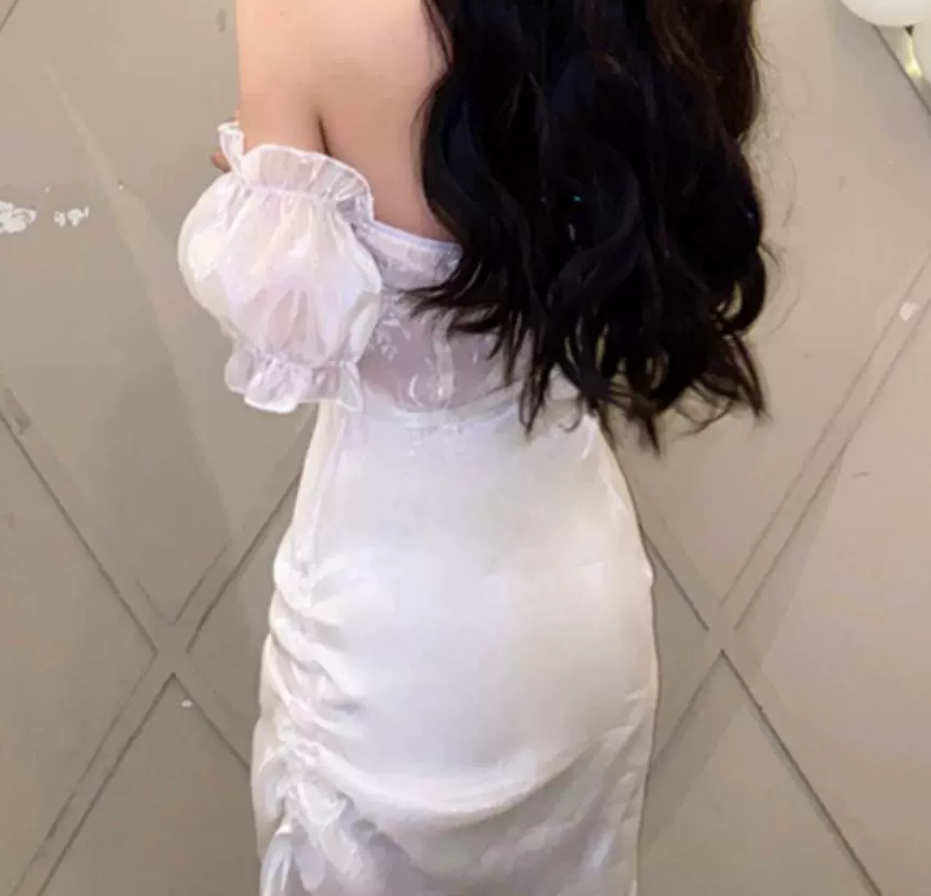 Charming Off-Shoulder Prom Dress White Sheath Evening Dress C9648