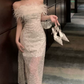 Robe de bal de princesse bustier à volants en satin long, robe de soirée C8117