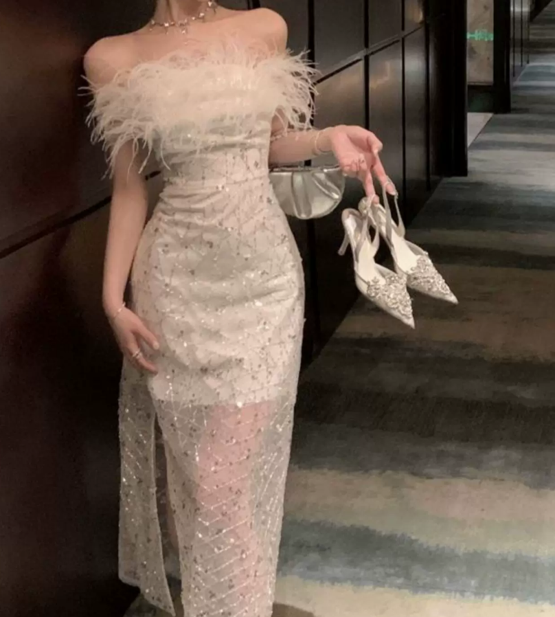 Robe de bal de princesse bustier à volants en satin long, robe de soirée C8117