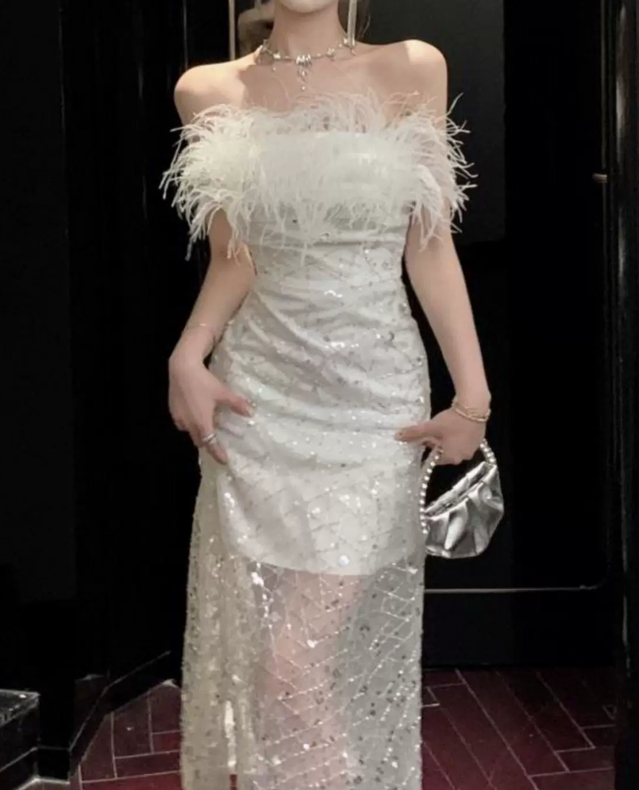 Robe de bal de princesse bustier à volants en satin long, robe de soirée C8117