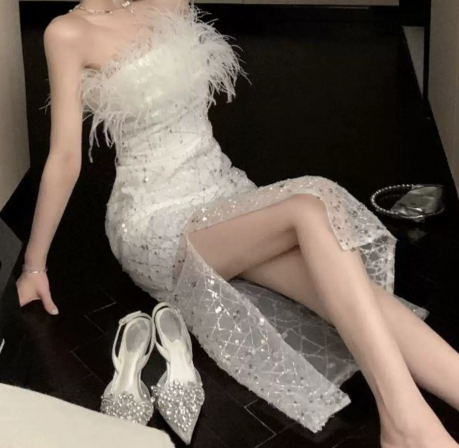 Robe de bal de princesse bustier à volants en satin long, robe de soirée C8117