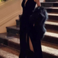 Unique Halter Neck Prom Dress Black Slit Mermaid Evening Dress C9651