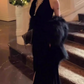 Unique Halter Neck Prom Dress Black Slit Mermaid Evening Dress C9651
