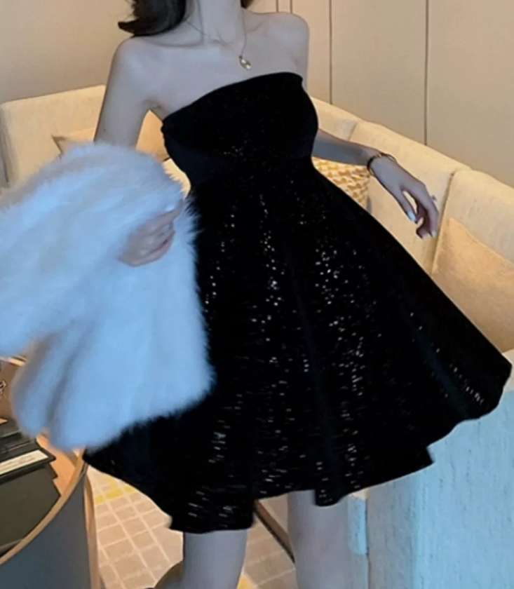 Mini robe de soirée en satin, sans bretelles, sans manches, ligne a, simple, C899