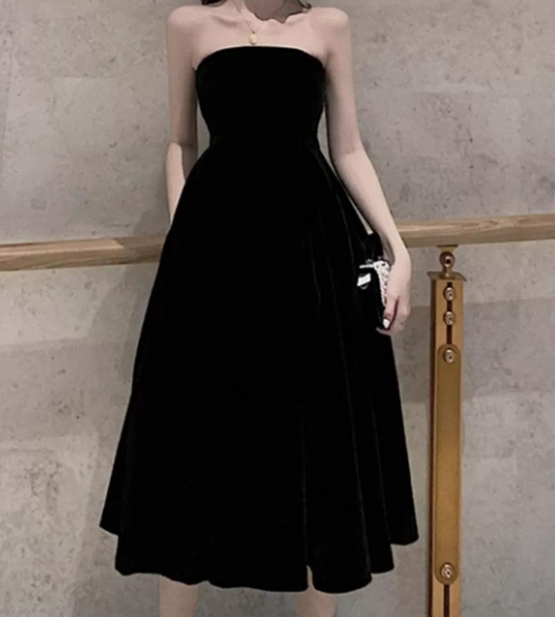 Mini robe de soirée en satin, sans bretelles, sans manches, ligne a, simple, C899