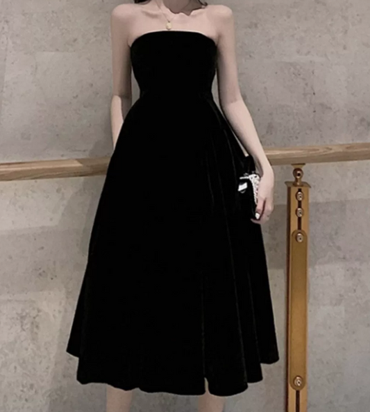 Lovely Strapless Homecoming Dress Black Sequins A-Line Party Dress C9652