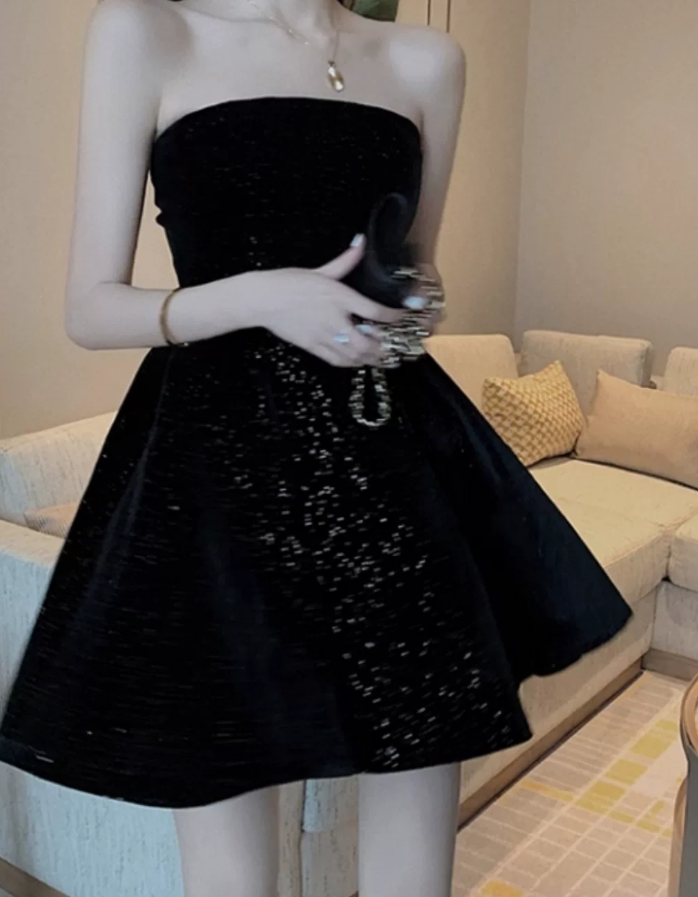 Mini robe de soirée en satin, sans bretelles, sans manches, ligne a, simple, C899