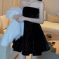 Mini robe de soirée en satin, sans bretelles, sans manches, ligne a, simple, C899
