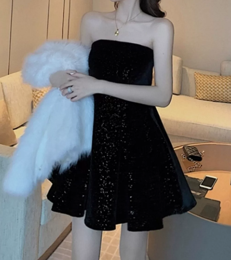 Mini robe de soirée en satin, sans bretelles, sans manches, ligne a, simple, C899
