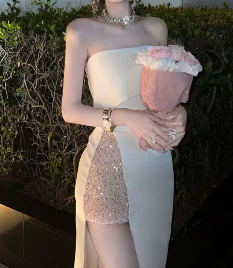 Mini robe de soirée en satin, sans bretelles, sans manches, ligne a, simple, C899
