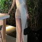 Mini robe de soirée en satin, sans bretelles, sans manches, ligne a, simple, C899