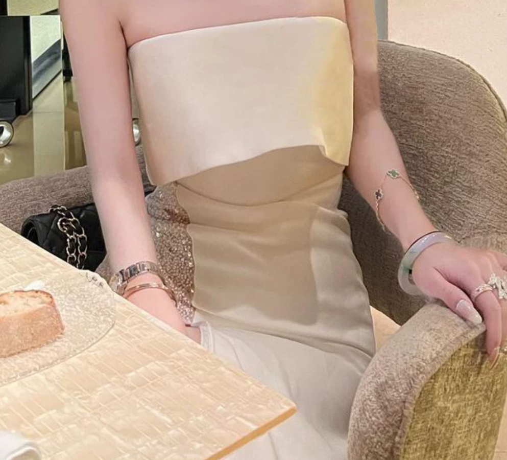 Mini robe de soirée en satin, sans bretelles, sans manches, ligne a, simple, C899