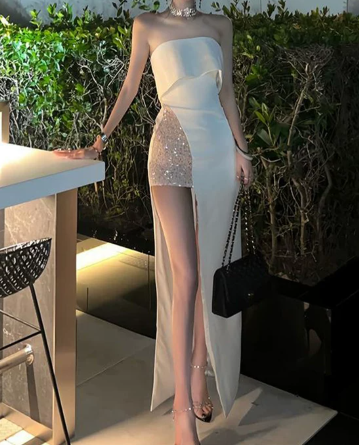 Mini robe de soirée en satin, sans bretelles, sans manches, ligne a, simple, C899
