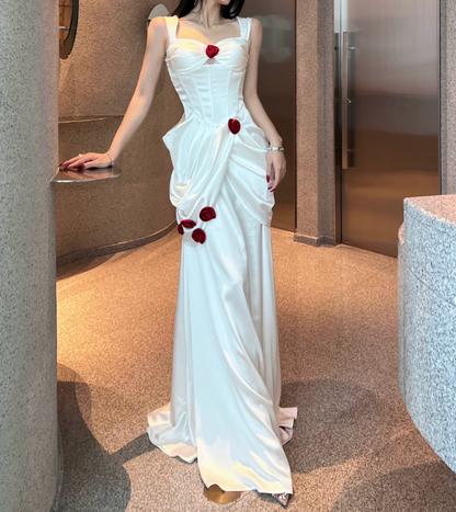 Superbe robe de mariée sirène bustier en satin et tulle, longue et en dentelle, C4563