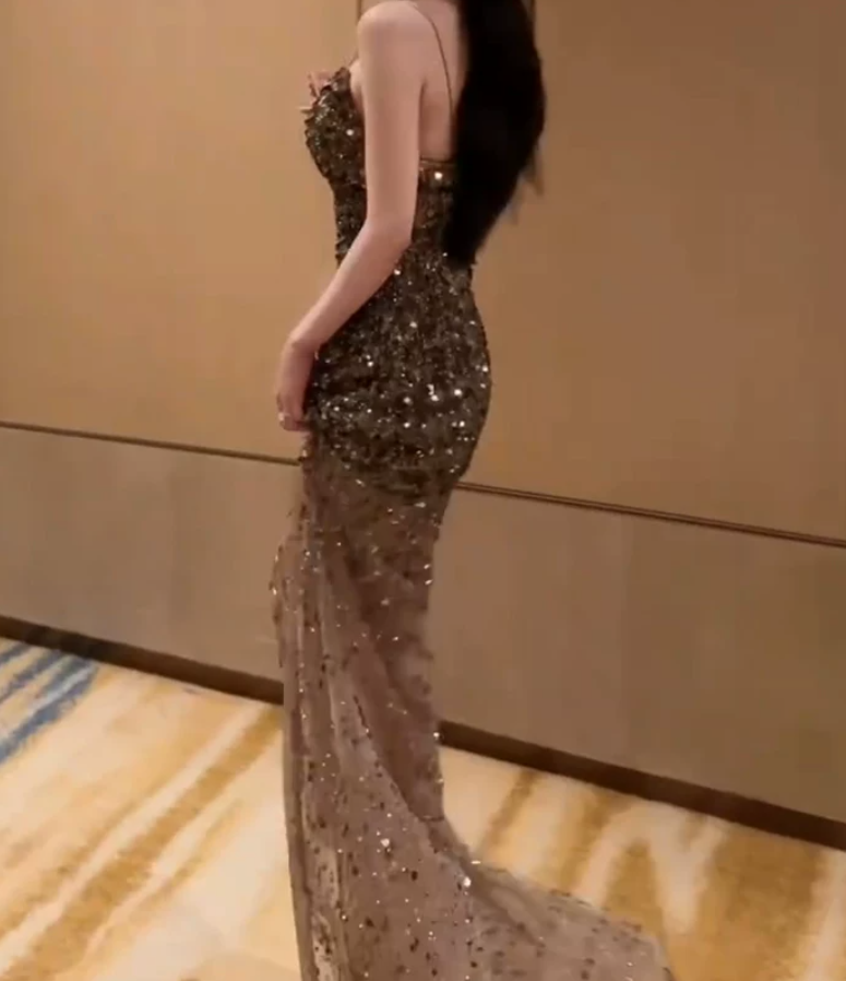 Robe de bal de princesse bustier à volants en satin long, robe de soirée C8117