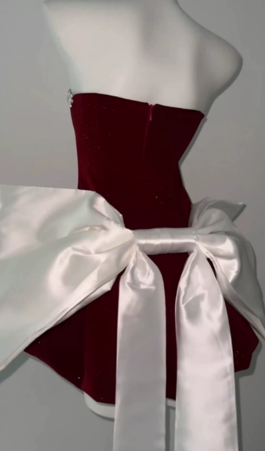 Gorgeous Strapless Homecoming Dress Red Beaded A-Line Party Dress C9660