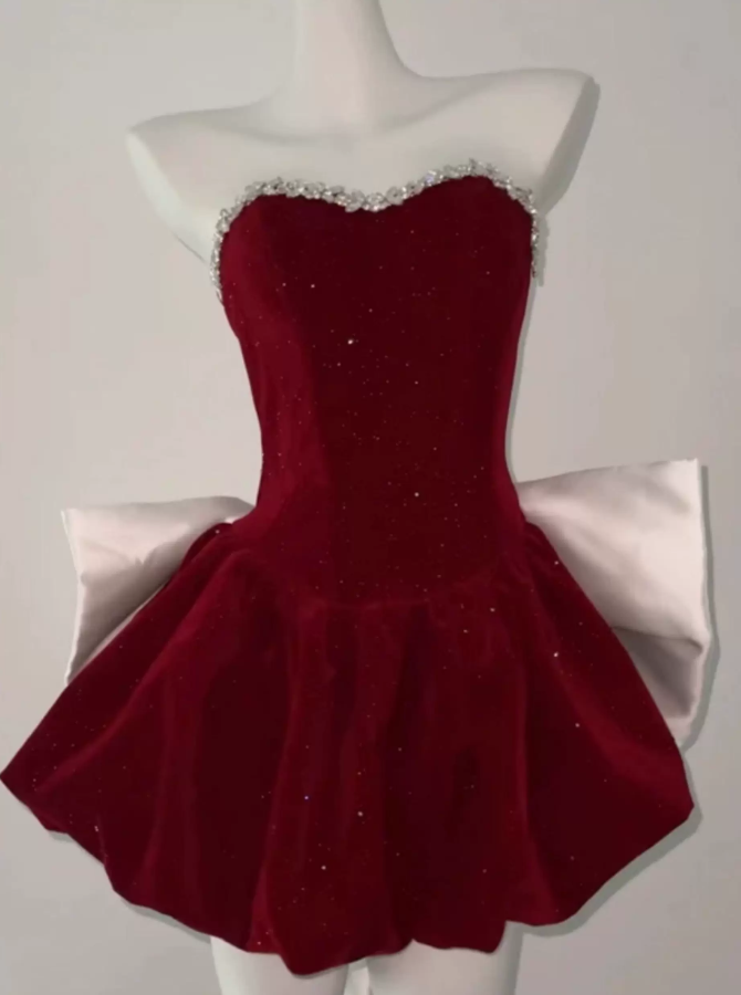Gorgeous Strapless Homecoming Dress Red Beaded A-Line Party Dress C9660