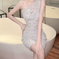 Mini robe de soirée en satin, sans bretelles, sans manches, ligne a, simple, C899