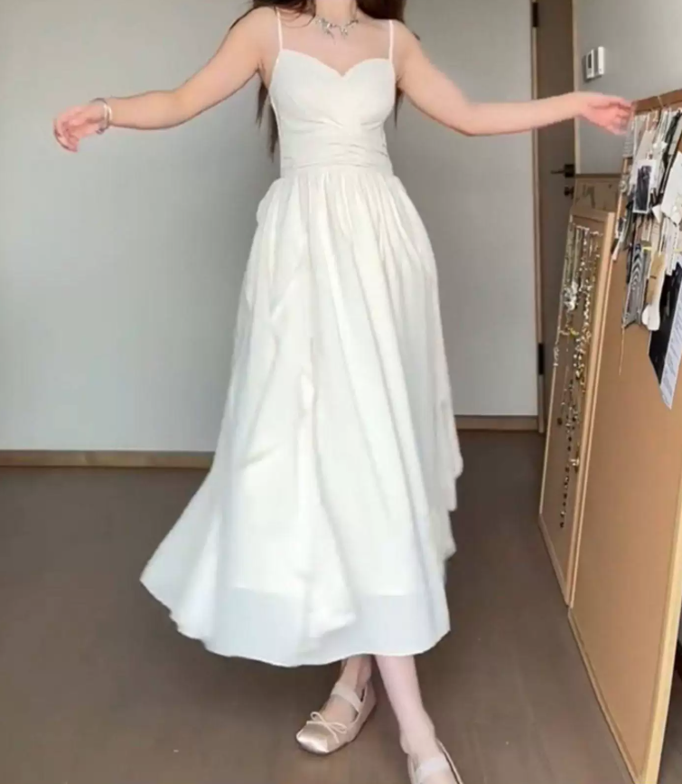 Classical Spaghetti Straps Prom Dress White Ruffles A-Line Evening Dress C9663