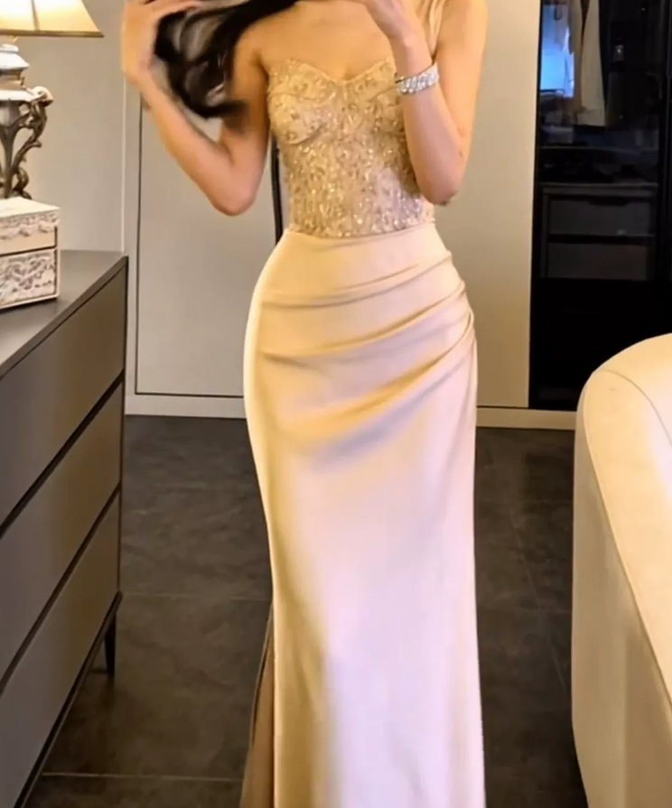 Glamorous One Shoulder Prom Dress Sequins Satin Mermaid Evening Dress C9666