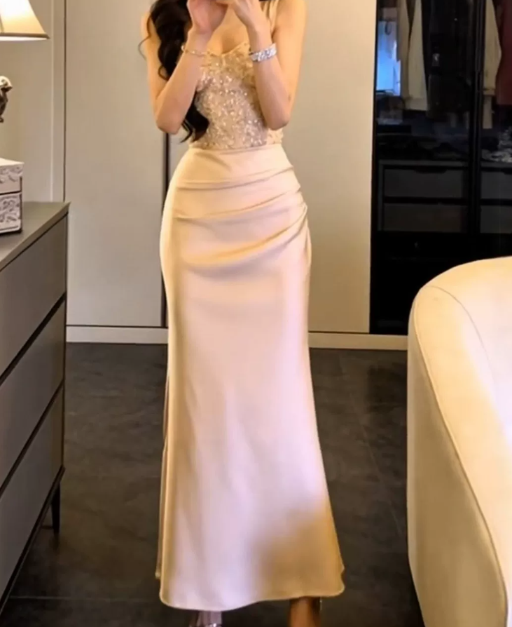 Glamorous One Shoulder Prom Dress Sequins Satin Mermaid Evening Dress C9666