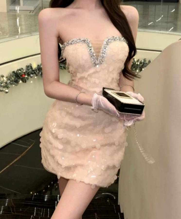 Mini robe de soirée en satin, sans bretelles, sans manches, ligne a, simple, C899