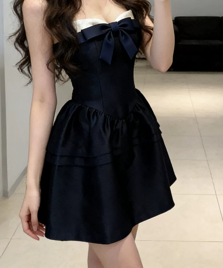 Classical Strapless A-Line Mini Dress Bow Summer Short Dress C9671