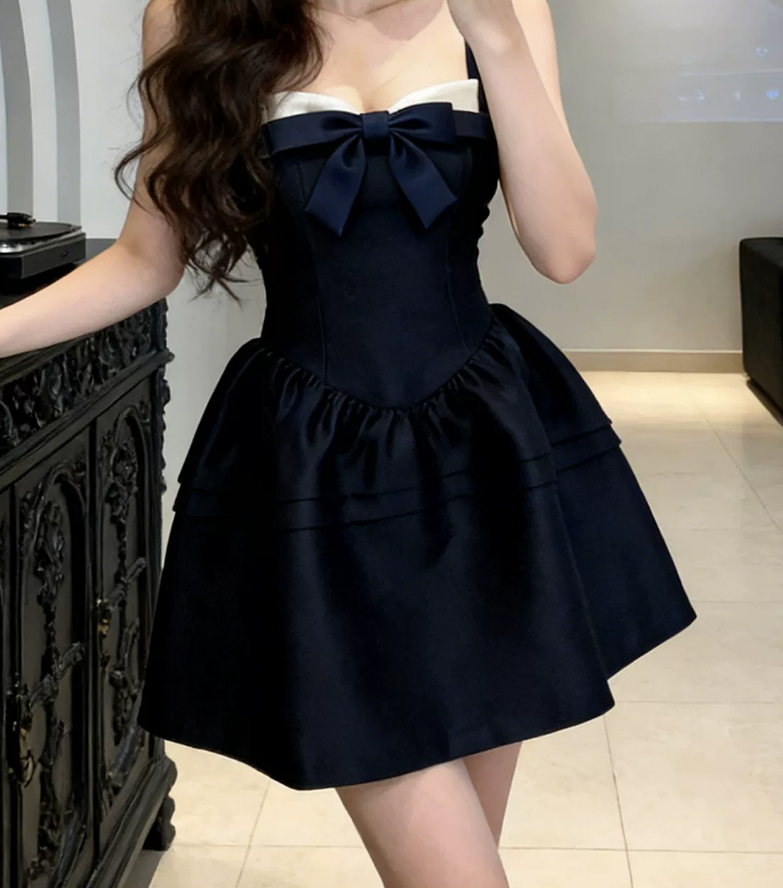 Classical Strapless A-Line Mini Dress Bow Summer Short Dress C9671