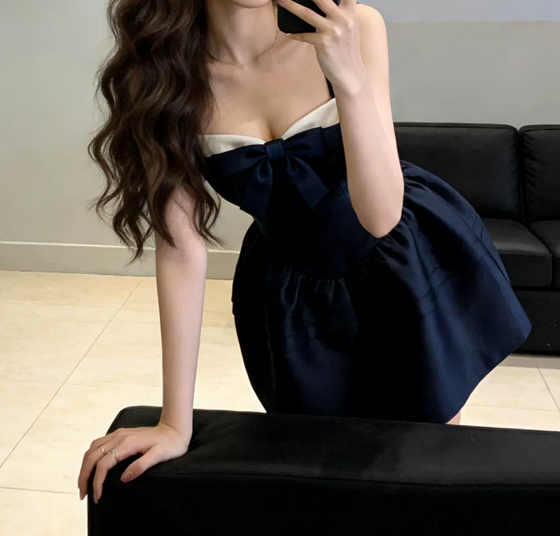 Classical Strapless A-Line Mini Dress Bow Summer Short Dress C9671