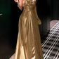 Elegant Gold Strapless Maxi Dress Summer A-Line Long Dress C9672