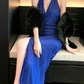 Charming Halter Neck Sequins Prom Dress Blue Slit Mermaid Evening Dress C9673